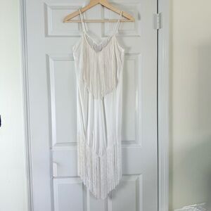 Vintage Fredrick’s of Hollywood Ivory Cream Off-White Satin Fringe Gown Size 9